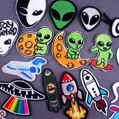 Rocket Patch Cartoon Animals Embroidered Patches For Clothing Iron On Clothes Cute Letters Stickers UFO Appliques For T-Shirt