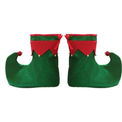 ADULT WEARABLE ELF BOOTS FOR ADULT POM PIXIE ELF SHOES CHRISTMAS PARTY RED GREEN FANCYDRESS COSTUME ACCESSORY