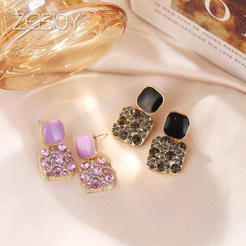 2020 new Korean version of purple shiny crystal geometric womens earrings simple sweet and lovely heart-shaped exquisite drop e
