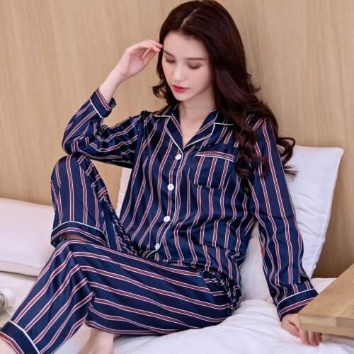 Spring Autumn Sleepwear Ladies Silk Long Sleeve Plus Size Nightwear Women Fashion Korean Ice Silk Home Clothes Nightgown H5593