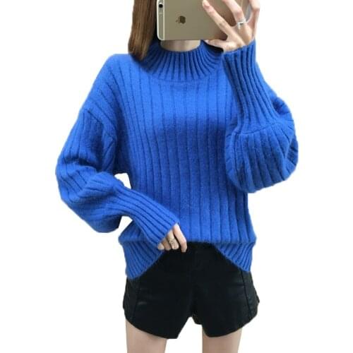 Autumn winter Sweater Women 2020 Loose Pullover Sweater Woman Half turtleneck Lantern sleeve Pullover Knit Sweater Plus Size
