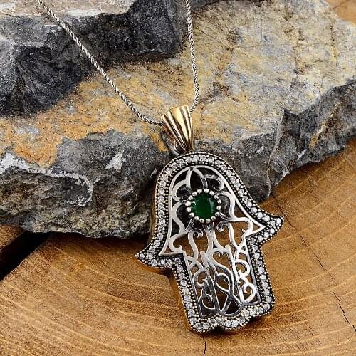 Handmade Authentic Emerald Stone Necklace, Ottoman Style, Made of 925 Sterling Silver