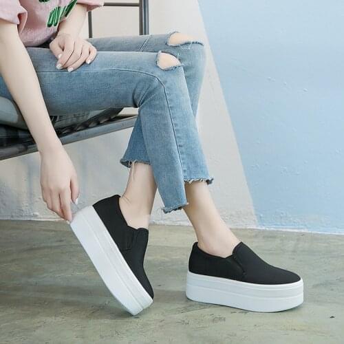 Women flat platform canvas shoes canvas flats women casual shoes girls Student thick soled Loafers Lady Slip on E1-01