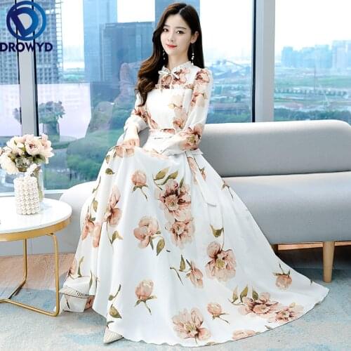 Large Size Long Temperament Dress For Women 2021 New Spring High Waist Thin Long Sleeve Floral Dress Korean Female Vestidos 4XL