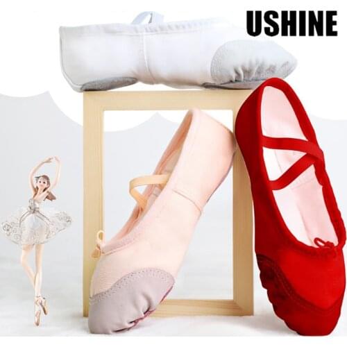 USHINE Yoga Gym Flat Slippers White Pink White Black Canvas Ballet Dance Shoes For Girls Children Women Teacher Ballerina