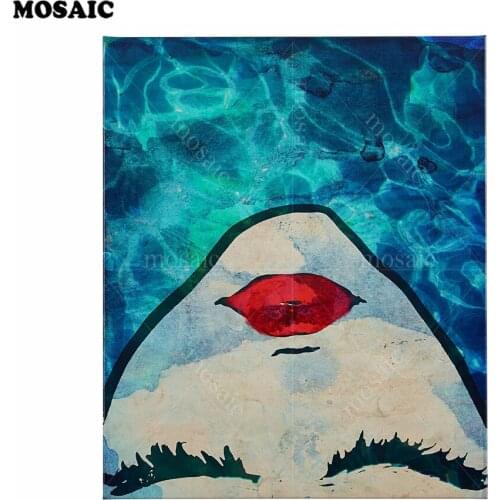 Full Square Scenic Diamond Painting Cross Stitch"Red Lips in the Blue Water"Wall Art Decor DIY 5D Diamond Mosaic Picture E199
