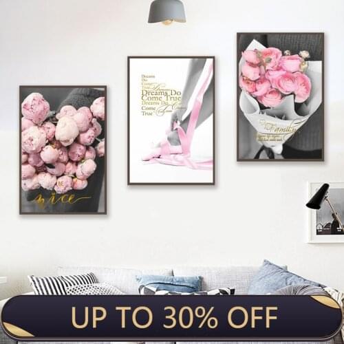 Canvas Poster Scandinavian Art Flower Nordic Decor Elegant Peony Flower Phrase Canvas painting Modern Living Room Decor Decorati