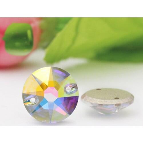 Newest 8 big 8 small star cut faces sew on crystal K9 material crystal ab flat back sew on rhinestones with two holes