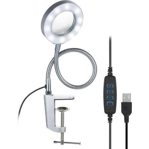 KKMOON Professional 3X USB Bench Table Clamp Magnifier Illuminated Lamp Magnifier Magnifying Glass with 360° Flexible Gooseneck