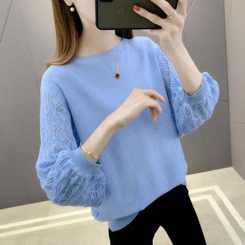 Room 200632, row 2, No. 6, top] real shot round neck solid color Pullover hollow sleeve T-shirt 36