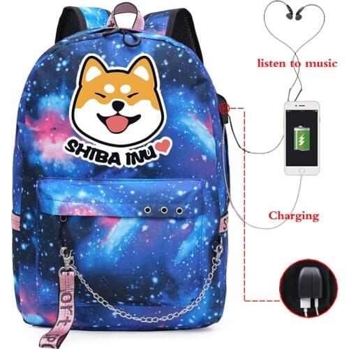 Kawaii Shiba Inu Backpacks Women USB Charge Laptop Bagpack School Bags for Teenage Girls Boys Cute Dog Dab Backpack Kids Bookbag