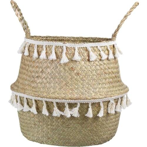 Seagrass Storage Basket Folding Planter Cover Holder Livingroom Garden Decor