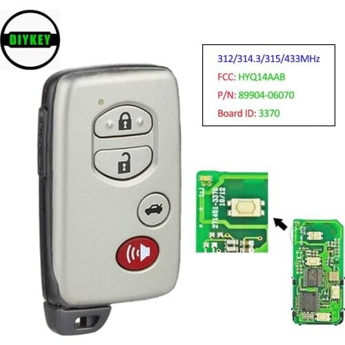DIYKEY Smart Key 312/315/ 314.3 / 433MHz for Toyota Corolla Camry Avalon 2008-2012 FCC: HYQ14AAB P/N: 89904-06070 Board ID: 3370