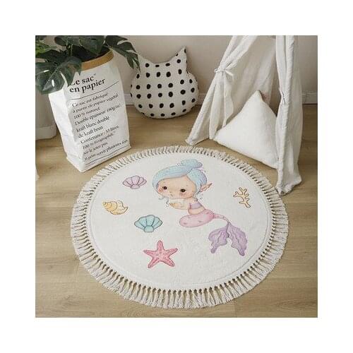 KoreanStyle Circle Carpet Cartoon Lovely Girl Sitting Room Bedroom Tassel Thick Ground Mat