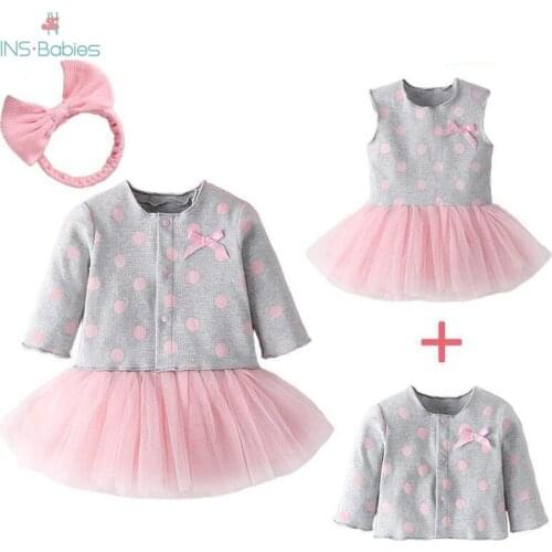 Spring Baby Clothes 2020 Princess Girls Clothing Set 3pcs Vest Dress+Jackets+hairband Girls Sets 3m-18m newborn baby Outfits