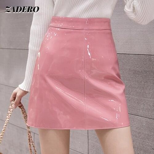 Y2k Skirt Pink Pu Leather Glossy High Waist Patent A-line Skirt Fashion Mini Aesthetic Latex Sexy Casual Harajuku Streetwear