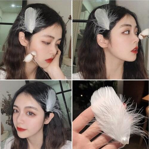 1/2PCS White Feather Hair Clip Headdress Wedding Daily Photo Personality Super Fairy Feather Pearl Barrettes Hair Accessories