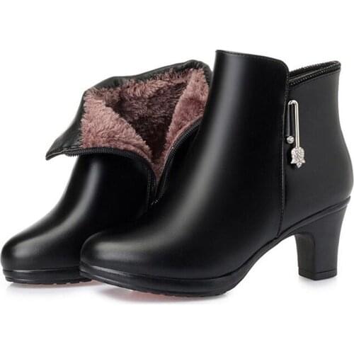 Light Comfort Genuine Leather Shoes Women Boots Autumn Winter Shoes Fashion Boots High Heel Shoes Warm Boots Women Winter Boots