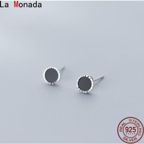 La Monada Women Stud Earrings Korean 925 Sterling Silver Earrings For Women Jewelry Black Round Womens Earrings Stylish