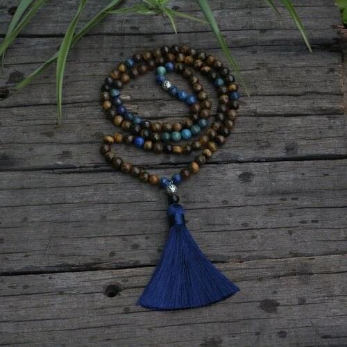 100% 8mm, 6mm, 4mm, Natural Beads, Tigers Eye,Chrysocolla, JapaMala,Yoga Necklace, Spiritual Jewelry, Meditation, 108 Mala Bead