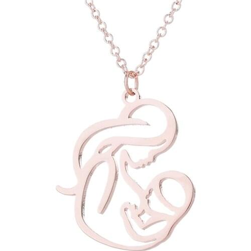 12PC Wholesale Hollow Rose Gold Mum Mom Mother Mommy Breastfeeding Holding Baby Pendant Necklace Family Mothers Day Chain Gift
