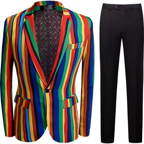New Arrival Men suit Nightclubs Male Singer DJ Party Fashion Large color stripe Mens Cotton Suit Costumes clothes suit