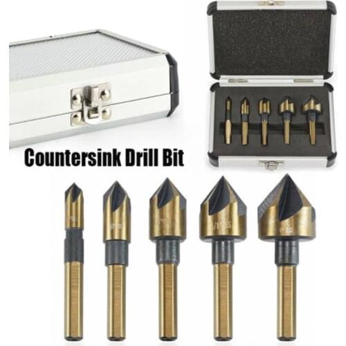 5Pcs/Set Industrial Countersink Drill Bit Tri-Flat Shank Quick Change Kit Tool