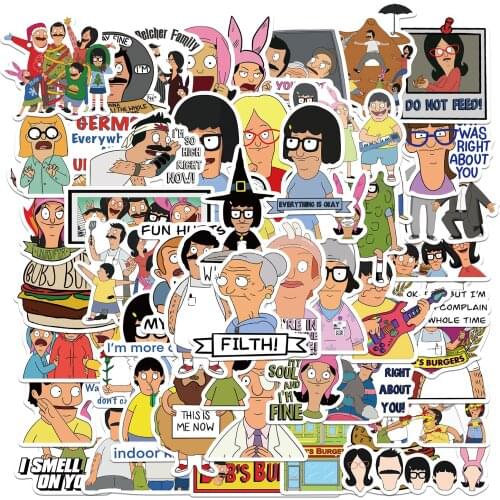 50 Pcs Burger shop Graffiti Cartoon Stickers Thermos Luggage Helmet Laptop Refrigerator Motor Bike Sticker Waterproof Stickers