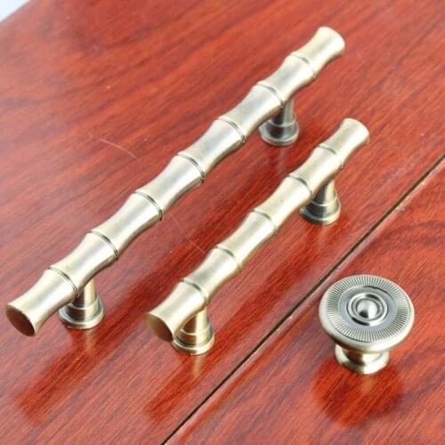 64mm 96mm Creative retro bamboo handles antique brass dresser kitchen cabinet door handles bronze drawer shoe cabinet knobs pull