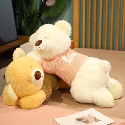 80CM Kawaii Stuffed Bear Plush Toy Lying Sweater Soft Pillows Cute Animals Doll Baby Girl Birthday Gift