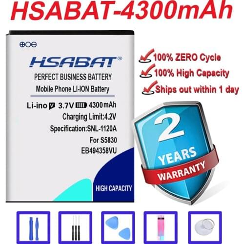 HSABAT 4300mAh EB494358VU For Samsung Galaxy Ace S6802 B7510 i569 i579 i619 S5660 S5670 S5830I S5838 S6102 S6108 S5830 Battery