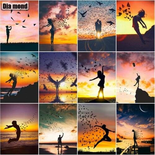 Diamond Painting Sunset Seaview 5D DIY Full Square/Round Diamond Embroidery Sunset Rhinestone Mosaic Portrait Home Decoration