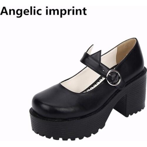 Angelic imprint woman mori girl lolita cosplay shoes lady high wedges heels pumps women princess dress shoes cat ears 35-40 8cm