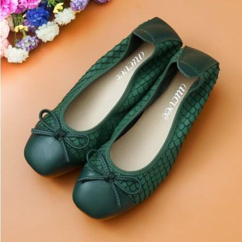 AUCVEE Brand Big Size 42 Women Wedges Casual Shoes Fashion Bow Design Leisure Shallow Women Pumps Ballerina Shoe Genuine Leather