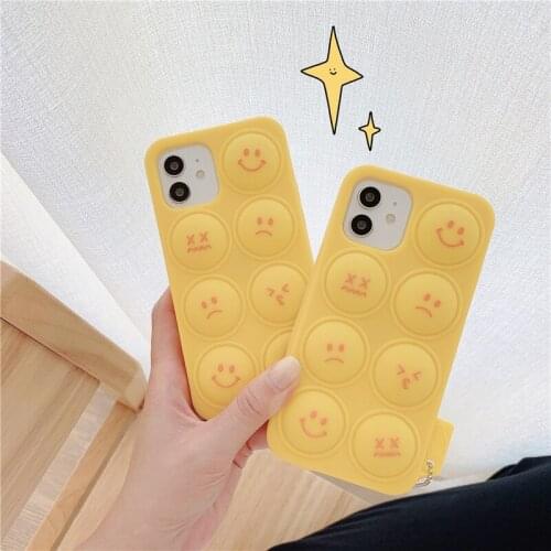 Reliver Stress Cartoon happy Face With pendant case For 12 11 Pro Max XR XS MAX 7 8plus Antistress Sensory Game Cute Phone Cover