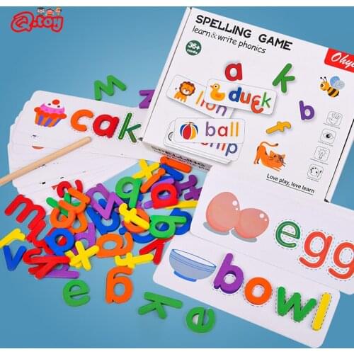 Wooden 26 Alphabet Letter, Learning Cards Set Word Spelling Writing Phonics Toy English Letters Educational Toys for Kids
