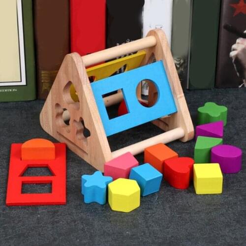 Wooden Building Block Matching Toy Montessori Teaching Leaning Educational Toys Wooden Blocks Geometric Shape Jointed Boards