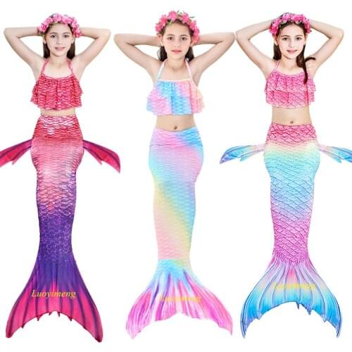 3PCS Kids Swimmable Mermaid Tail for Girls Swimming Bating Suit Mermaid Costume Swimsuit Children Mermaid Tails Swimwear Bikini