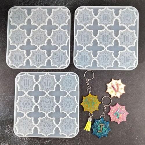 M2EA Mandala Alphabet Resin Molds 26 Letters Molds Keychain Molds 3 Pieces Mandala Tray Epoxy Resin Casting Silicone Molds