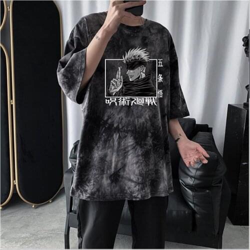 Unisex Jujutsu Kaisen Satoru Gojo T-shirt O-neck Short Sleeve Tie Dye Anime Autumn