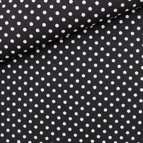Cotton Linen Fabric for handmad, bed, bag, curtain Sewing -Dots on black (LF035)