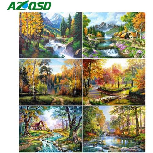 AZQSD Diy Diamond Paintings Lake Picture Of Rhinestones Handmade Craft Diamond Embroidery Forest Scenery Home Decoration