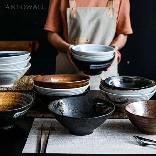 ANTOWALL Classical Japanese Style Creative Noodle Bowl Big Ramen Bowl Restaurant Wholesale Soup Ceramic Bowl