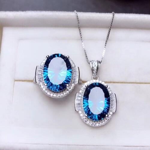 Pure clear blue gemstone ring and necklace with 925 silver