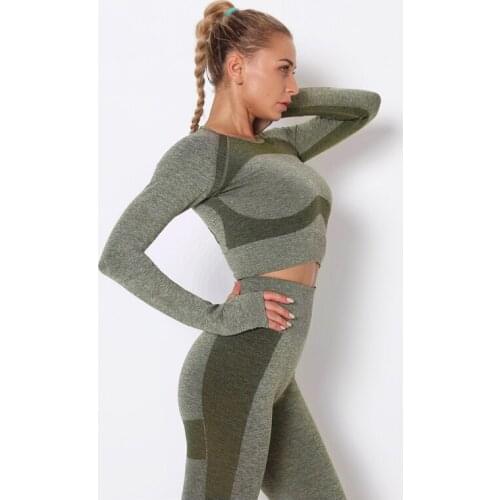 Sports Long Sleeve Suit Women Workout Sports Outfit Clothing Fitness Set High Waist Pants Gym Seamless Clothes For Women