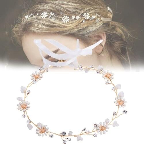 Gold Color Metal Headbands for Women Girls Hair Accessories Flower Beads Hairbands Headpieces Bride Wedding Hair Jewelry