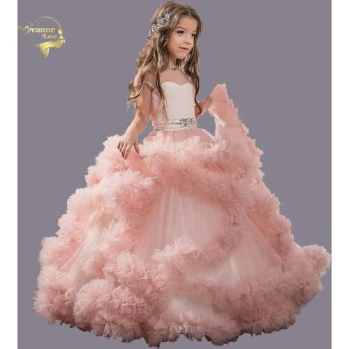 Sweetheart Sheer Straps Ball Gowns 2020 Childrens Princess Dress Flouncing Ruffles Valentines Day Dress Girl Evening Prom Gown