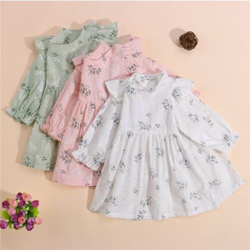 Fashion Girls Dress Autumn Girls Ruffles Dresses Flower Princess Dress Toddler Baby Girls Cotton Linen Dress Casual Wear 1-5Y