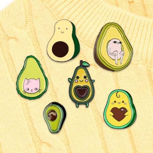 Cartoon Funny Avocado Enamel Pins Custom Cute Ghost Animal Love Nutshell Brooches Bag Lapel Pin Badge Green Plant Jewelry Gift
