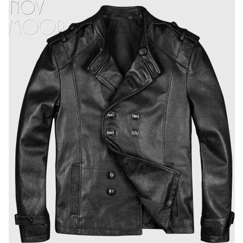 Men black brown genuine leather top grade cow leather casual jacket coat front button through jaqueta de couro deri ceket LT2454